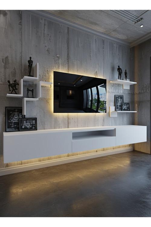 RESİTAL DUVARA MONTE LEDLİ 270 CM TV ÜNİTESİ DUVAR RAFLI - LL6046-1