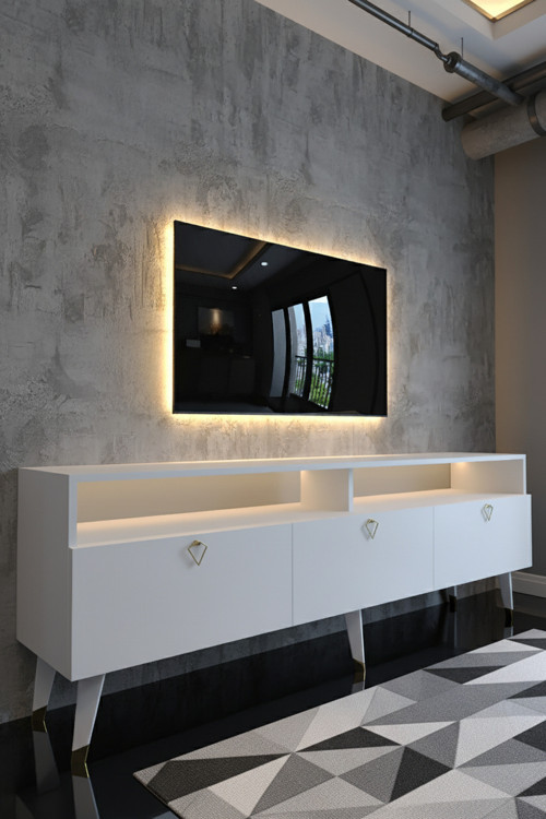 RESİTAL LEDLİ TV SEHPASI - LED IŞIKLI - GOLD BEYAZ - GL9017-1