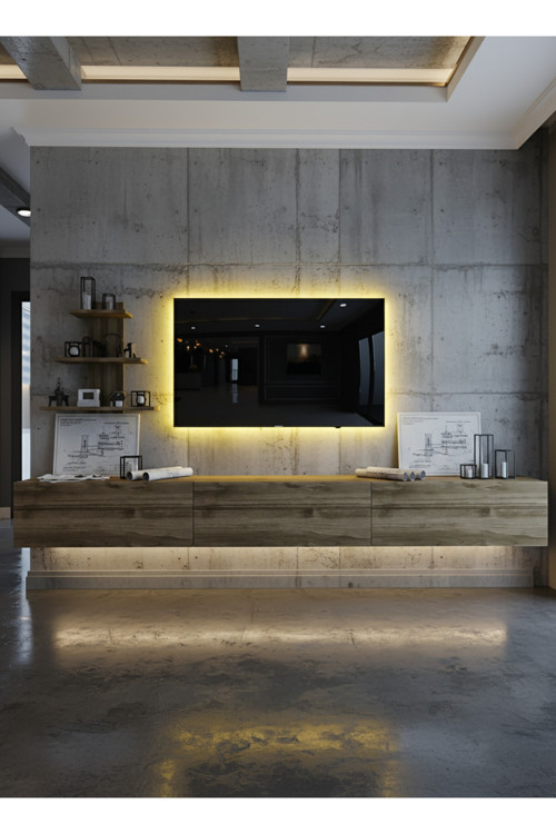 RESİTAL DUVARA MONTE LEDLİ 270 CM TV ÜNİTESİ DUVAR RAFLI - LL6038-2