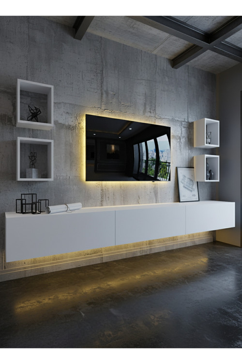 RESİTAL DUVARA MONTE LEDLİ 270 CM TV ÜNİTESİ DUVAR RAFLI - LL6023-1