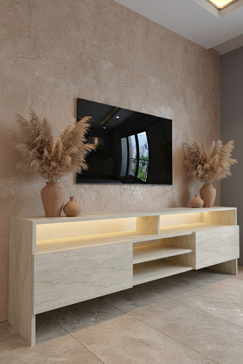 RESİTAL LEDLİ TV SEHPASI - LED IŞIKLI - TRAVERTEN - W9032-8