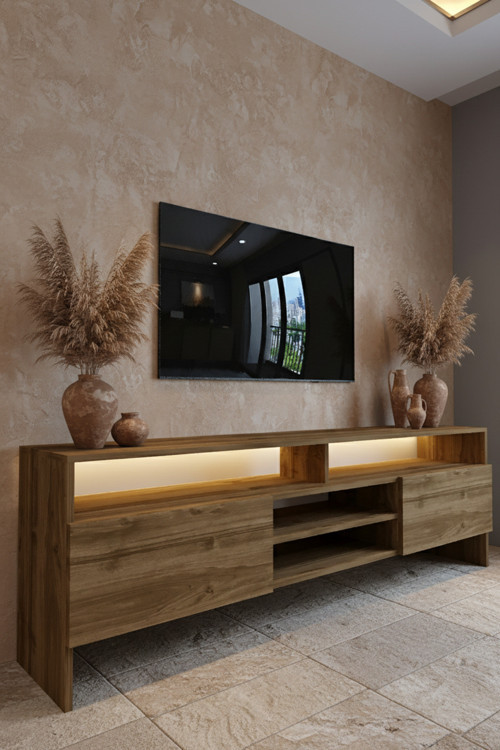 RESİTAL LEDLİ TV SEHPASI - LED IŞIKLI - CEVİZ - W9032-2