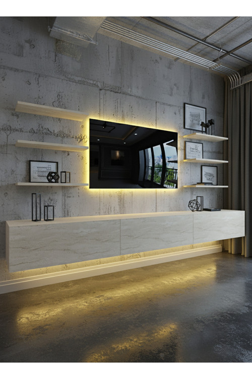 RESİTAL DUVARA MONTE LEDLİ 270 CM TV ÜNİTESİ DUVAR RAFLI - LL6035-8