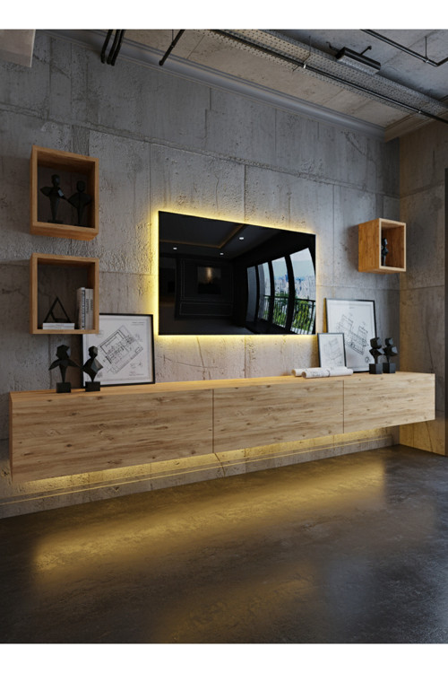 RESİTAL DUVARA MONTE LEDLİ 270 CM TV ÜNİTESİ DUVAR RAFLI - LL6024-6