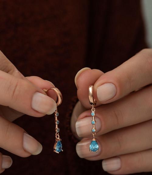 925 Ayar Aquamarin Taşlı Sallantılı Kadın Gümüş Küpe