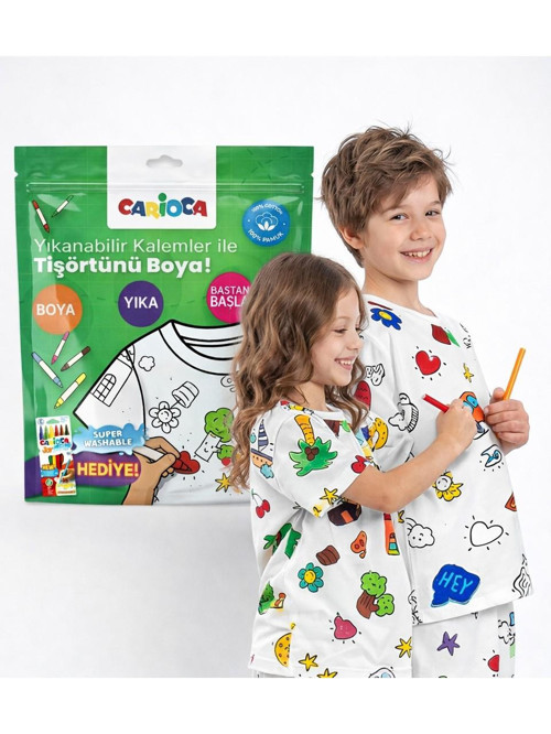 Boyanabilir Tişört 3-4 Yaş Keçeli Kalem Hediyeli