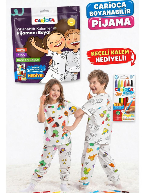 Boyanabilir Pijama 3-4 Yaş Keçeli Kalem Hediyeli