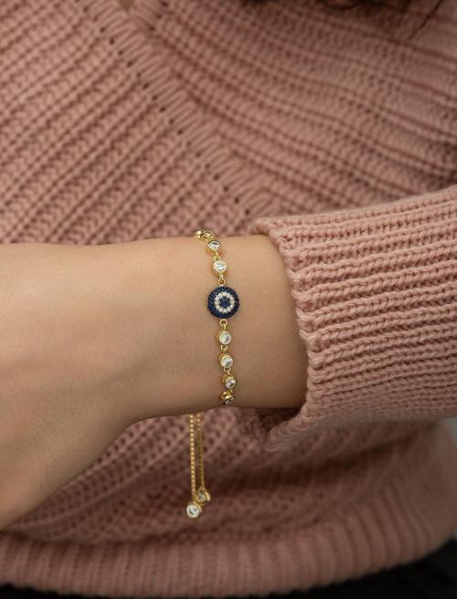 925 Ayar Asansörlü Gold Nazar Kadın Gümüş Bileklik