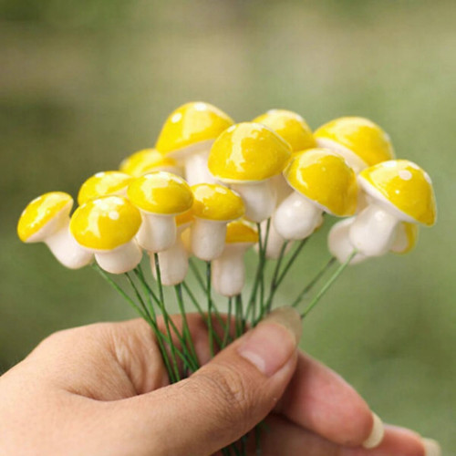 Sarı Beyaz Mantar Teraryum Minyatür Süsleme (50 ADET)