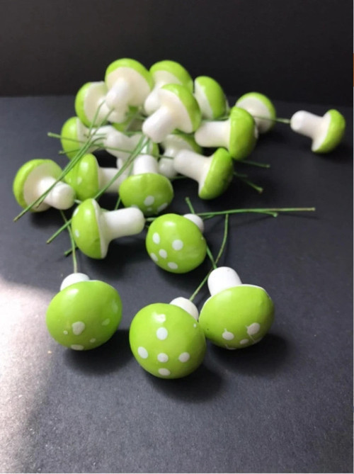 Yeşil Beyaz Mantar Teraryum Minyatür Süsleme (50 ADET)