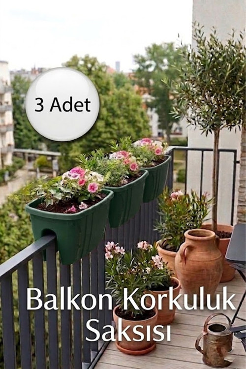 Dekoratif Balkon Korkuluk Saksısı 3'lü Takım