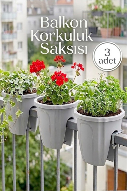 Dekoratif Balkon Korkuluk Saksısı Oval 3 Adet