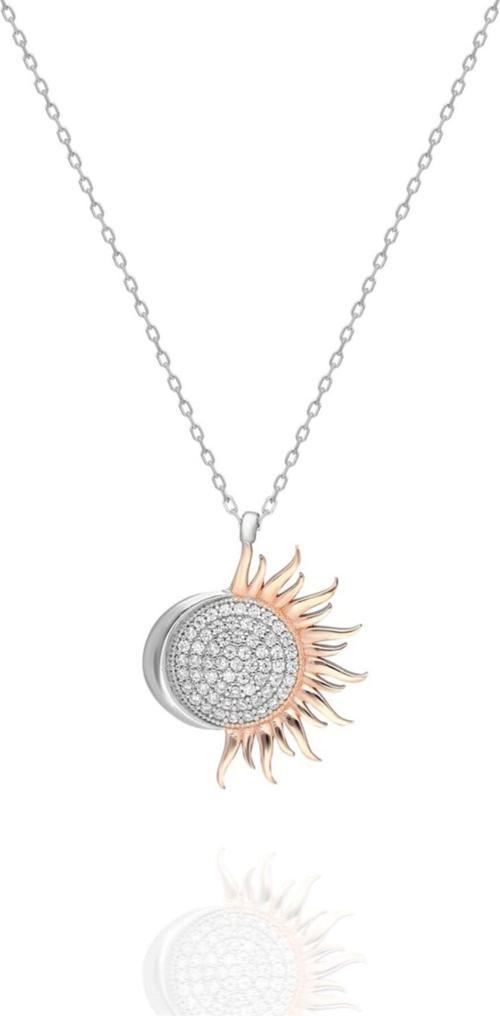 925 Ayar Ay ve Güneş Uyumlu Kolye Kadın Gümüş Kolye