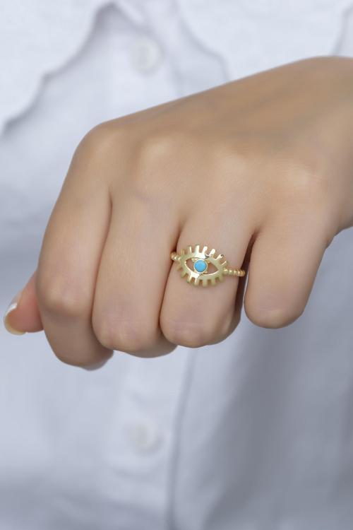 925 Ayar Ayarlanabilir Gold Opal Taşlı Göz Gümüş Yüzük