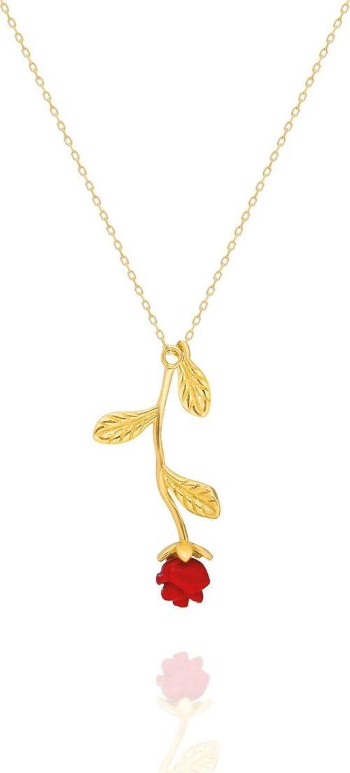 925 Ayar Gold Kırmızı Gül Kolye Kadın Gümüş Kolye 