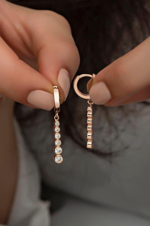 925 Ayar Gümüş 6 Sıralı Zirkon Taşlı  Küpe