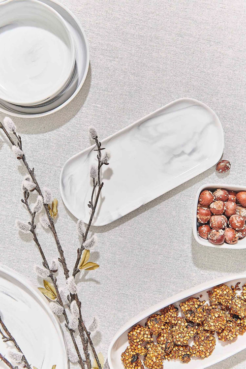 Marble Porselen Servis Tabağı Oval Gri - 1 Adet