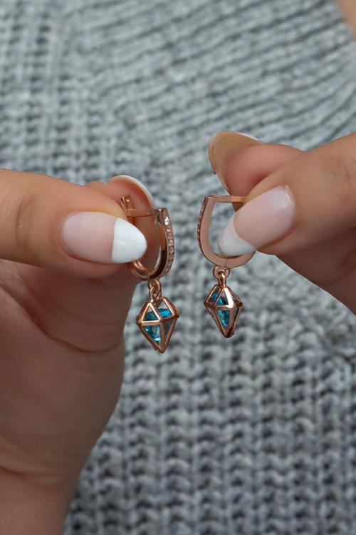 925 Ayar Gümüş Aquamarin Taşlı Kafes Model Küpe