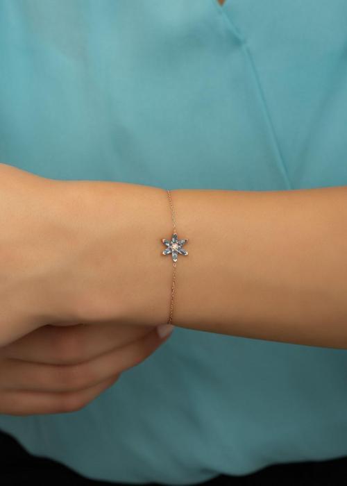 925 Ayar Gümüş Aquamarin Taşlı Lotus Çiçeği Bileklik