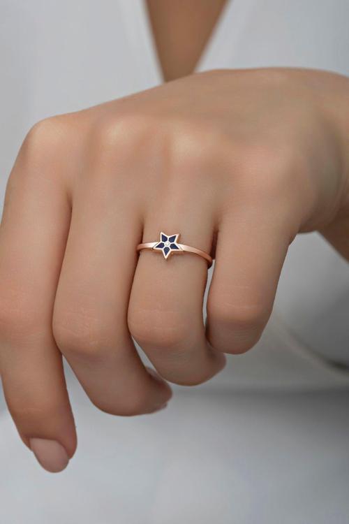 925 Ayar Gümüş Ayarlanabilir Mavi Mineli Yıldız Yüzük