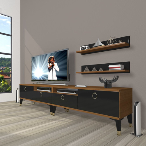 Eko 200r Mdf Gold Tv Ünitesi Tv Sehpası - Ceviz Siyah