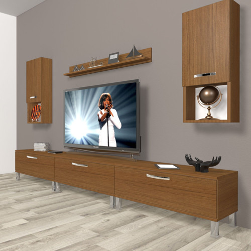 Eko 270da Mdf Krom Ayaklı Tv Ünitesi Tv Sehpası - Naturel Ceviz