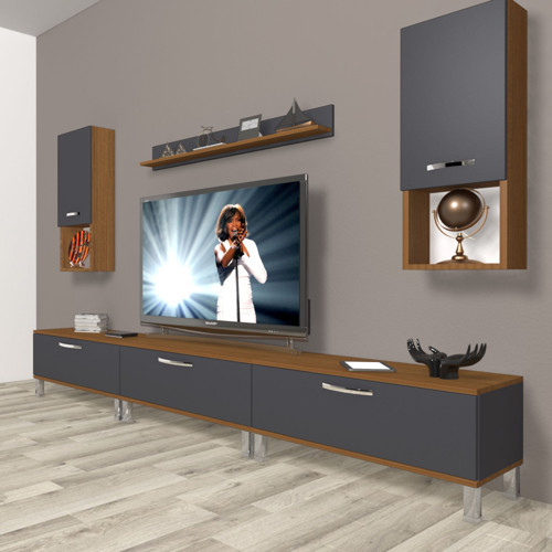 Eko 270da Mdf Krom Ayaklı Tv Ünitesi Tv Sehpası - Ceviz Antrasit