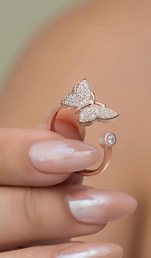 925 Ayar Gümüş Ayarlanabilir Rose Kelebek Yüzük