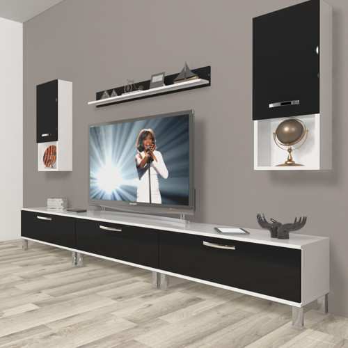 Eko 270da Mdf Krom Ayaklı Tv Ünitesi Tv Sehpası - Beyaz Siyah