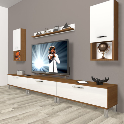 Eko 270da Mdf Krom Ayaklı Tv Ünitesi Tv Sehpası - Ceviz Beyaz