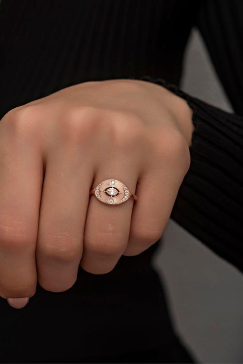 925 Ayar Gümüş Ayarlanabilir Zirkon Taşlı Rose Tasarım Yüzük