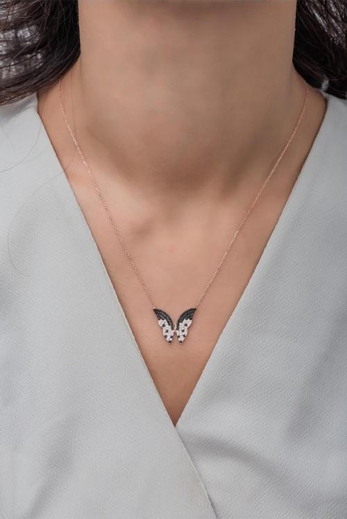 925 Ayar Gümüş Benekli Model Kelebek Kolye