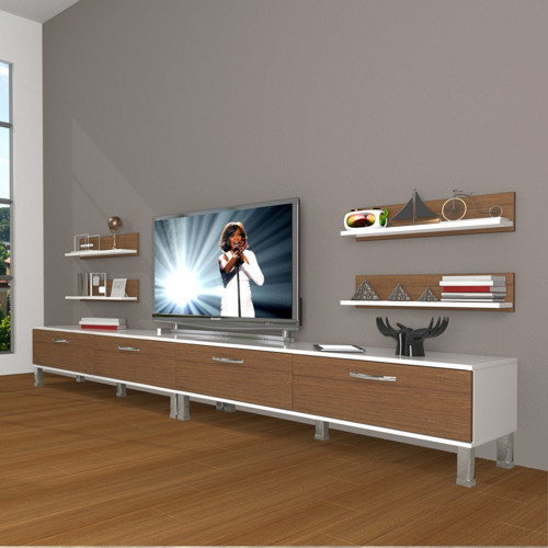 Eko 360r Slm Krom Ayaklı Tv Ünitesi Tv Sehpası - Beyaz Ceviz