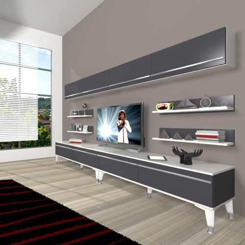 Eko 360y Mdf Silver Tv Ünitesi Tv Sehpası - Beyaz Antrasit