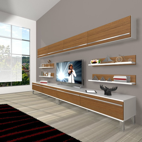 Eko 360y Mdf Krom Ayaklı Tv Ünitesi Tv Sehpası - Beyaz Ceviz