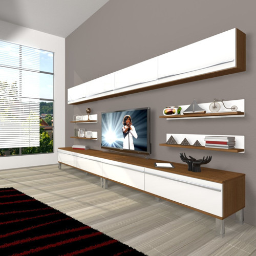 Eko 360y Mdf Krom Ayaklı Tv Ünitesi Tv Sehpası - Ceviz Beyaz