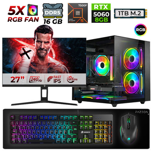 Live X30 Ryzen 5 7500F 16GB DDR5 Ram 1TB M.2 Nvme SSD 8GB RTX5060 27" 240Hz Masaüstü Oyuncu Bilgisayarı