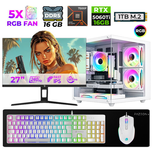 Live X80 Ryzen 5 7500F 16GB DDR5 Ram 1TB M.2 Nvme SSD 16GB RTX5060 Ti 27" 240Hz Masaüstü Oyuncu Bilgisayarı