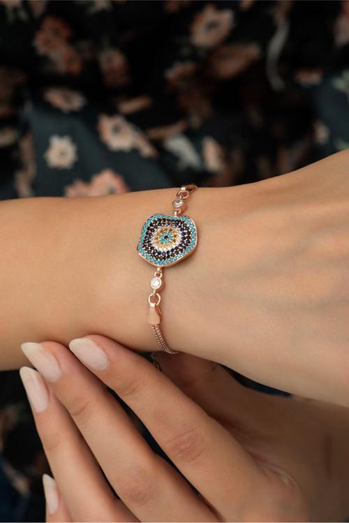 925 Ayar Gümüş Dalgalı Model Nazar Kadın Gümüş Bileklik