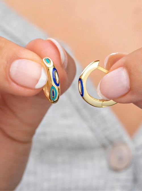 925 Ayar Gümüş Gold 15 mm Lazer Mineli Halka Küpe