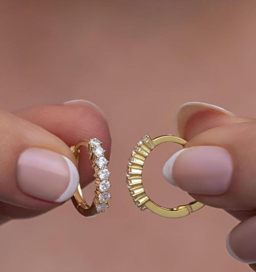 925 Ayar Gümüş Gold 15 Mm Zirkon Taşlı Halka Küpe
