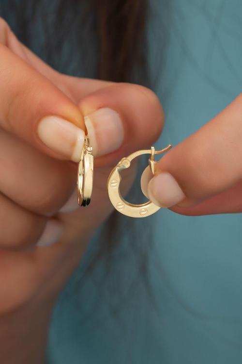 925 Ayar Gümüş Gold Halka Şarnel Küpe