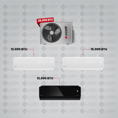 1+3 Multi Sistem Klima / 36100 Md Pro Dış Ünite ( 12 Btu Siyah + 12 Btu Beyaz + 18 Btu Beyaz Iç Üniteler )
