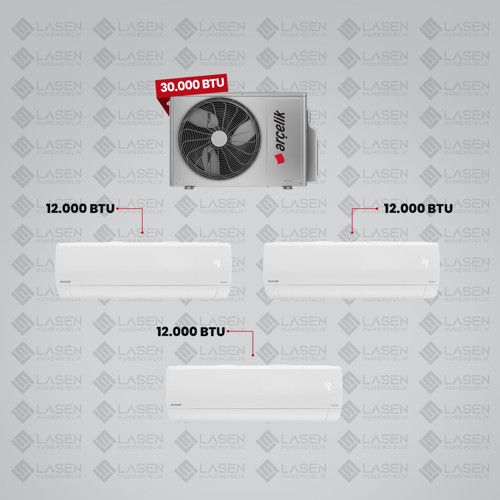 1+3 Multi Sistem Klima / 30100 Md Pro Dış Ünite ( 12 Btu Beyaz + 12 Btu Beyaz + 18 Btu Beyaz Iç Üniteler )