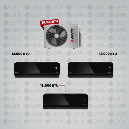 1+3 Multi Sistem Klima / 36100 Md Pro Dış Ünite ( 2 Adet 12 Btu Siyah + 18 Btu Siyah Iç Üniteler )