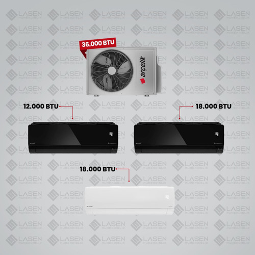 1+3 Multi Sistem Klima / 36100 Md Pro Dış Ünite ( 12 Btu Siyah + 18 Btu Siyah + 18 Btu Beyaz Iç Üniteler )