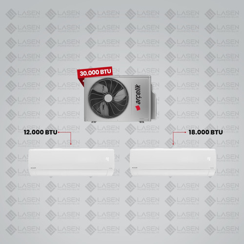 1+2 Multi Sistem Klima / 30100 Md Pro Dış Ünite ( 12.000 Btu Beyaz Iç Ünite + 18.000 Btu Beyaz Iç Ünite