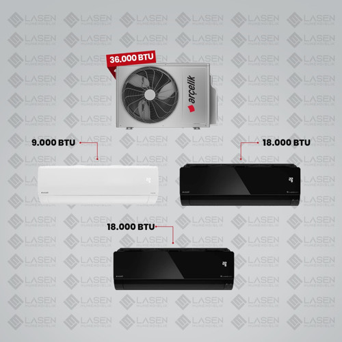 1+3 Multi Sistem Klima / 36100 Md Pro Dış Ünite ( 9 Btu Beyaz + 2 Adet 18 Btu Siyah Iç Üniteler )