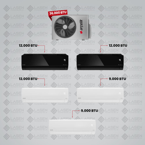 1+5 Multi Sistem Klima / 36100 Md Pro Dış Ünite ( 2 Adet 9 Btu Beyaz + 2 Adet 12 Btu Siyah + 12 Btu Beyaz Iç Üniteler )