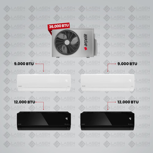 1+4 Multi Sistem Klima / 36100 Md Pro Dış Ünite ( 2 Adet 9.000 Btu Beyaz + 2 Adet 12 Btu Siyah Iç Üniteler )